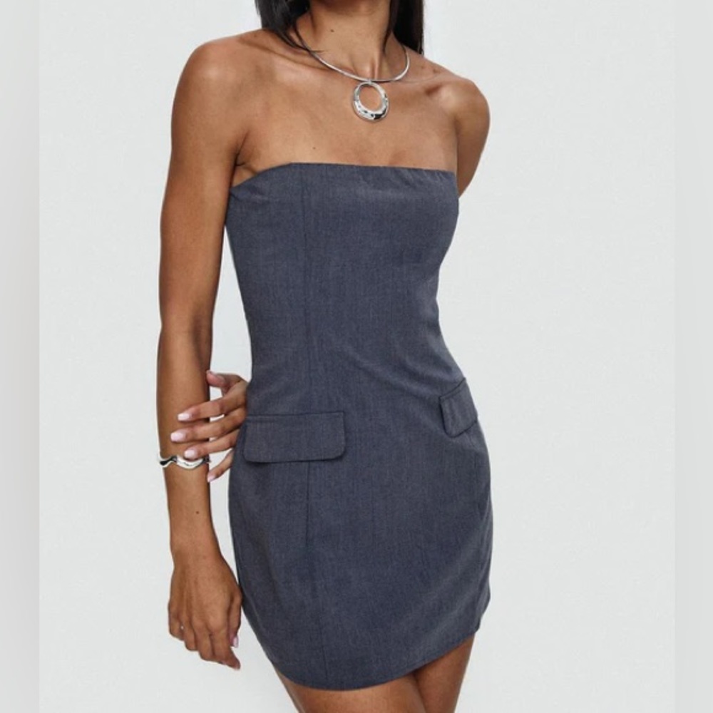 Princess Polly LANGDON STRAPLESS MINI DRESS CHARCOAL
